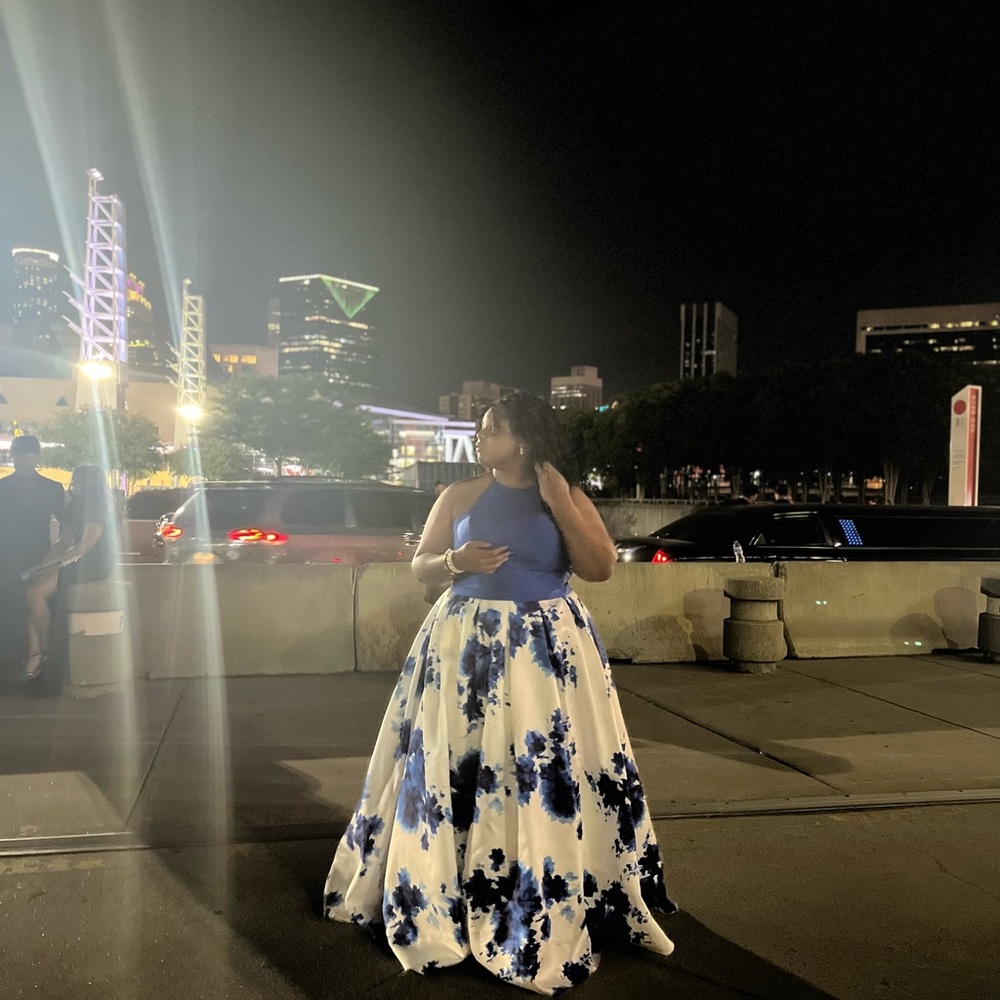 Blue Halter Top Prom Dress